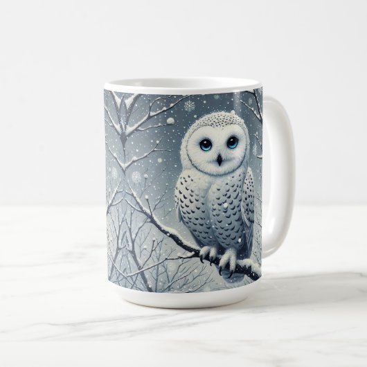 Mug Chouette des neiges perchée sur une branche de nei (Devant droit)