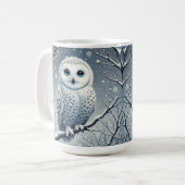 Mug Chouette des neiges perchée sur une branche de nei (Devant gauche)