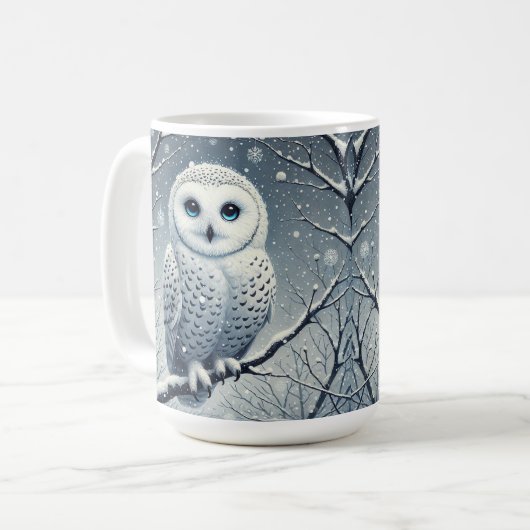 Mug Chouette des neiges perchée sur une branche de nei (Devant gauche)