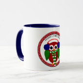 Mug Chouette du Père Noël avec foulard et oreille bleu (Devant gauche)