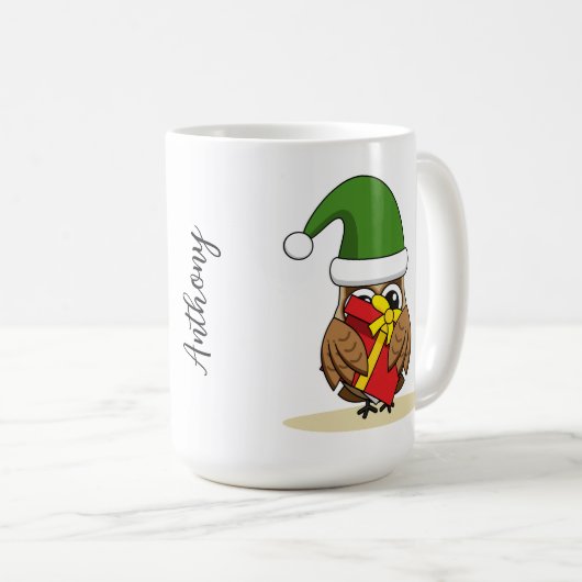 Mug Chouette elfe de Noël avec présent (Devant droit)