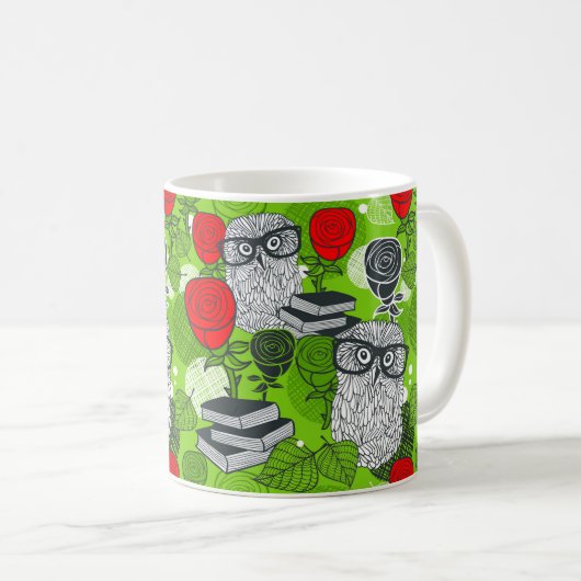Mug Chouette en roses rouges (Devant droit)