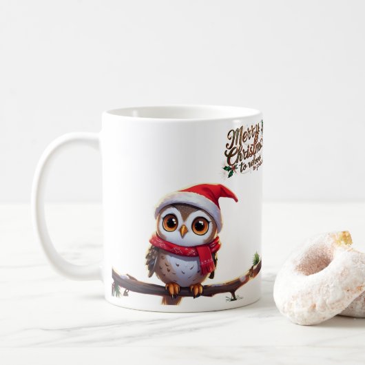 Mug Chouette festive dans un chapeau de Santa (Avec donut)