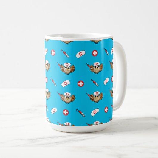 Mug Chouette infirmière mignonne avec dessin à la seri (Devant droit)