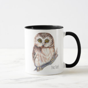Mug Chouette mignonne, Aquarelle Nature des oiseaux,