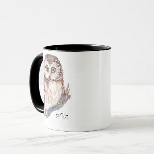Mug Chouette mignonne, Aquarelle Nature des oiseaux, (Devant gauche)