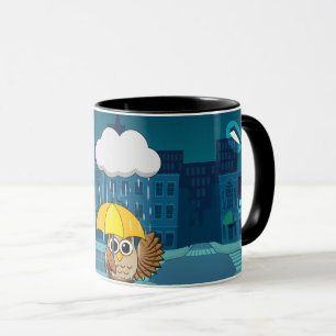 Mug Chouette mignonne avec parapluie le jour de la plu