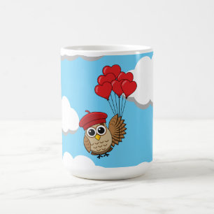Mug Chouette mignonne volant avec des ballons de coeur