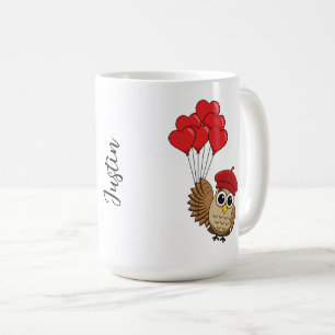 Mug Chouette mignonne volant avec des ballons de coeur