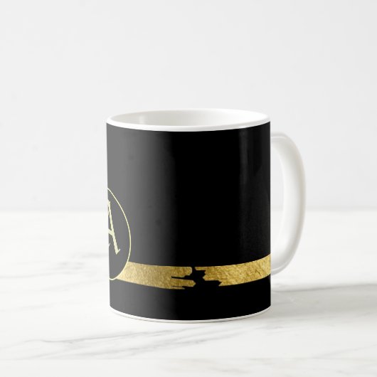 Mug Chouette noir arrière - plan or barre monogramme (Devant droit)