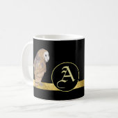 Mug Chouette noir arrière - plan or barre monogramme (Devant gauche)