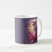 Mug Chouette pourpre et fleurs roses (Devant droit)