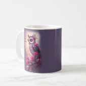 Mug Chouette pourpre et fleurs roses (Devant gauche)