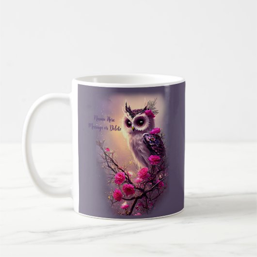 Mug Chouette pourpre et fleurs roses (Gauche)