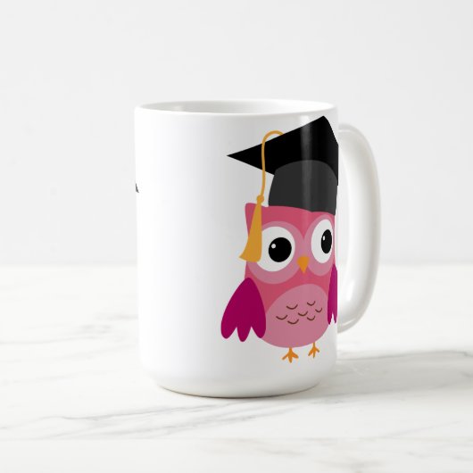 Mug Chouette rose avec bouchon à capuchon (Devant droit)