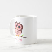 Mug Chouette rose caricature mignonne (Devant gauche)