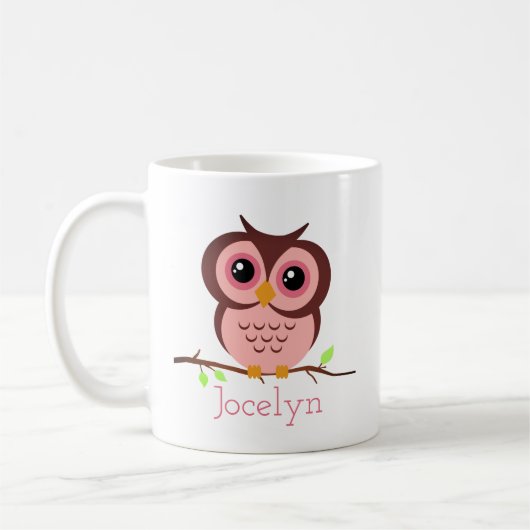 Mug Chouette rose caricature mignonne (Gauche)