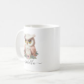Mug Chouette rose fleurie (Devant gauche)