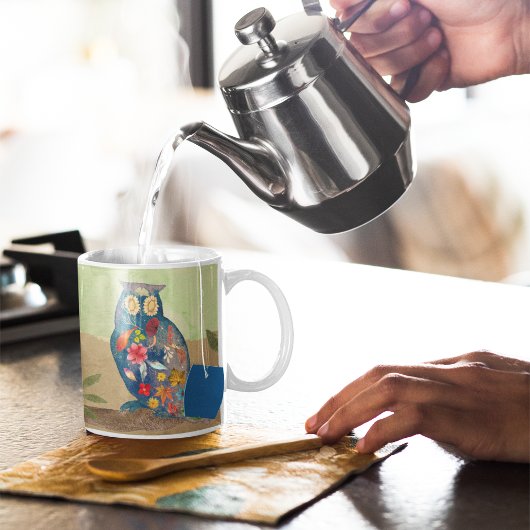 Mug Chouette Rustique D'Automne Avec Fleurs Inspiratio