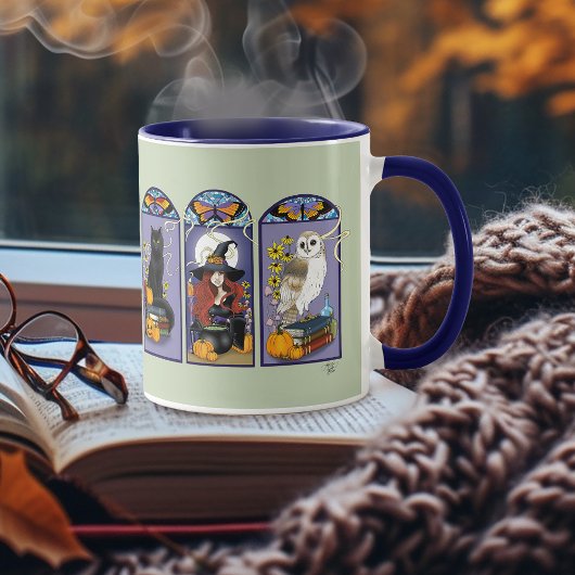 Mug Chouette sorcière Art Nouveau Chat Halloween