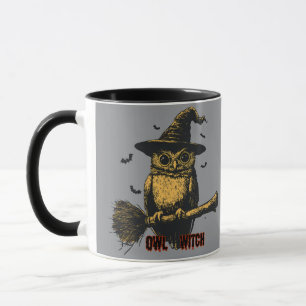 Mug Chouette Sorcière Halloween Magique Café Oiseau Mi