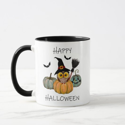 Mug Chouette sorcière mignonne avec Halloween Citrouil (Gauche)
