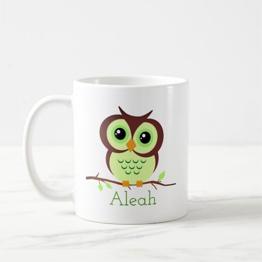 Mug Chouette verte au dessin mignon (Gauche)