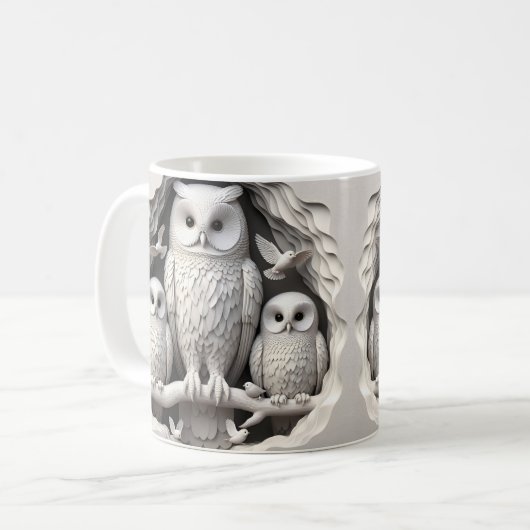 Mug Chouettes de découpe 3D (Devant gauche)