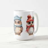 Mug Chouettes d'hiver Rouge bleu Chouettes rouges (Devant droit)