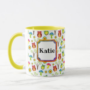 Mug Chouettes et champignons Nom Rétro mignon