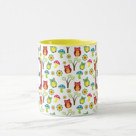 Mug Chouettes et champignons Nom Rétro mignon (Centre)
