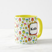 Mug Chouettes et champignons Nom Rétro mignon (Devant droit)