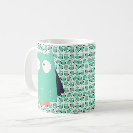 Mug Chouettes lunaires turquoises (Devant gauche)