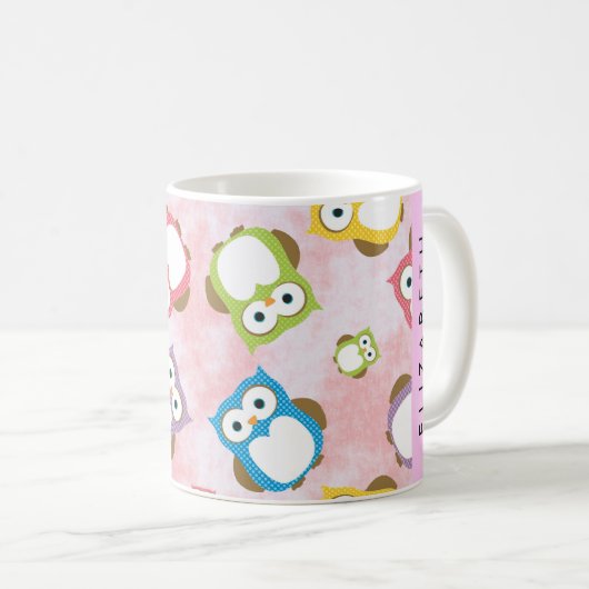 Mug Chouettes mignonnes, Chouette Motif, Chouettes col (Devant droit)