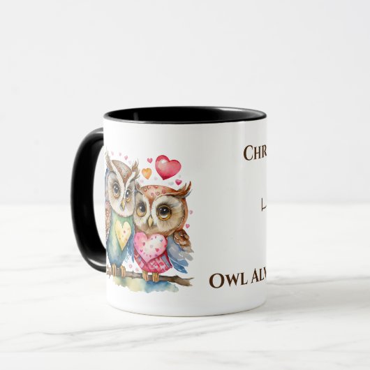 Mug Chouettes mignonnes qui vous aiment nom personnali (Devant gauche)