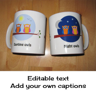 Mug Chouettes nuit et jour texte personnalisé mignon