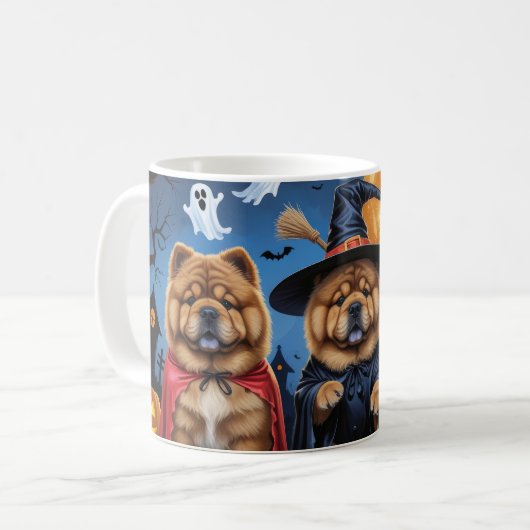 Mug Chow Chow Chien Citrouille Halloween drôle (Devant gauche)