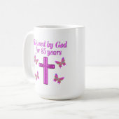 MUG CHRÉTIEN 85E ANNIVERSAIRE CROIX ROSE CONCEPTION (Devant gauche)