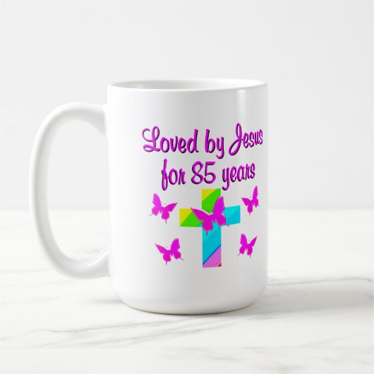 MUG CHRÉTIEN AIMÉ PAR JÉSUS PENDANT 85 ANS CONCEPTION (Gauche)
