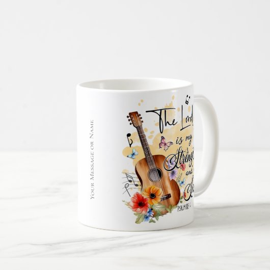 Mug Chrétien Force et Chanson Guitare Psaume 188:14 (Devant droit)