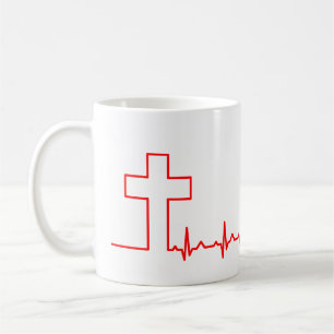 Mug Chrétiens Cross Heartbeat Life EKG ECG