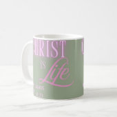 Mug Christ est la vie, esthétique du texte, conception (Devant gauche)