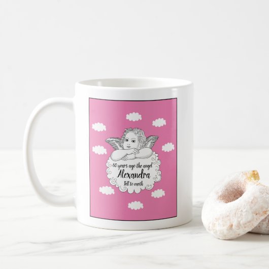 Mug Christian Cloud Angel Joyeux 60e anniversaire rose (Avec donut)
