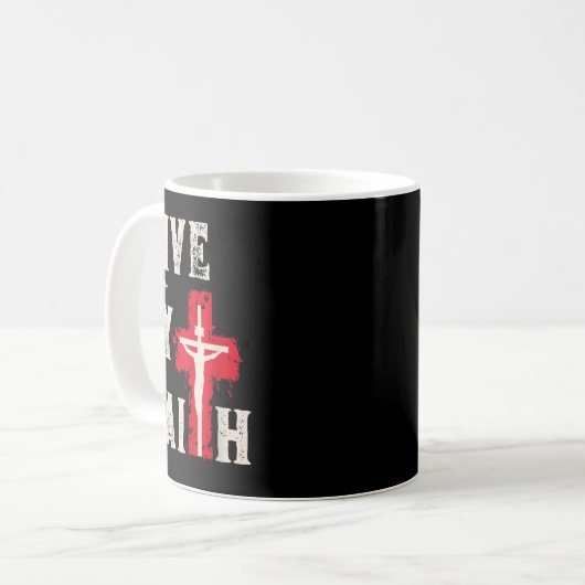 Mug Christian Cross Scripture Live By Faith (Devant gauche)