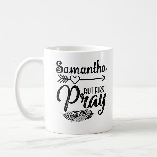 Mug Christian First Pray Boho Arrow Nom de la plume (Gauche)