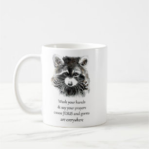 Mug Christian Washroom Lavez vos mains Raccoon Animal