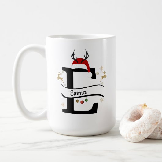 Mug Christmas Alphabet Collection – Letter E Design (Avec donut)