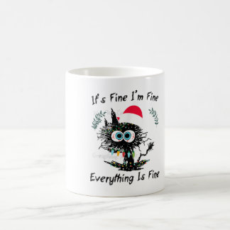 Mug Christmas Black Cat Panic Humor It’s Fine Everythi