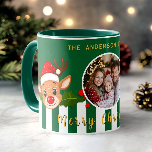 Mug Christmas Cute Père Noël Reindeer & Holly Photo de