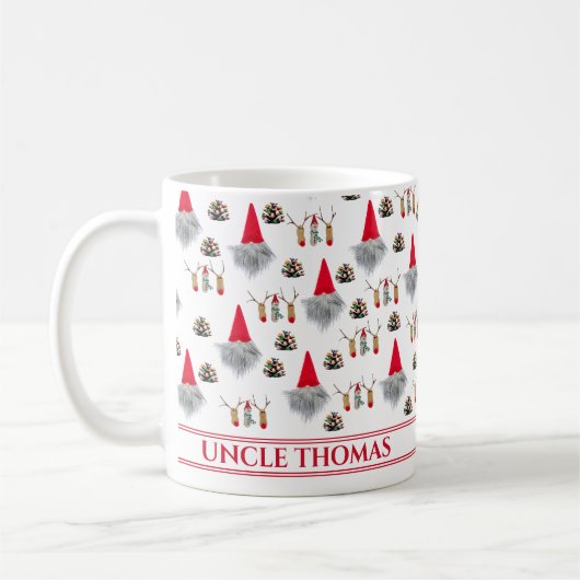 Mug Christmas Gift For Uncle, Gnome & Reindeer Pattern (Gauche)